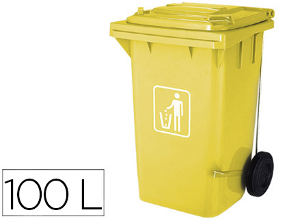 Contenedor Q-Connect 100 l. plástico amarillo con tapa y  ruedas